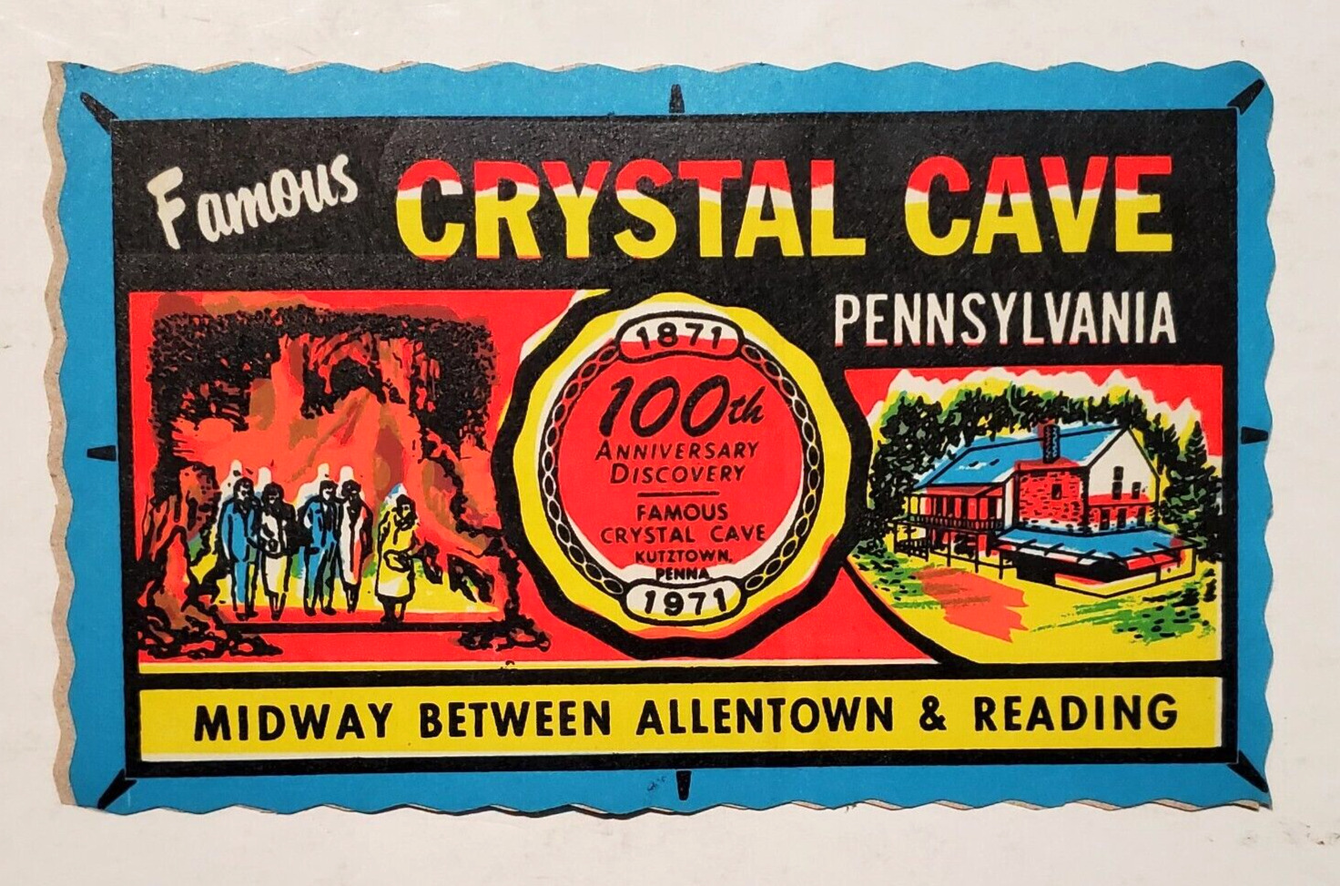 Vintage Self Stick Luggage Sticker: Crystal Cave, Pennsylvania (70s)