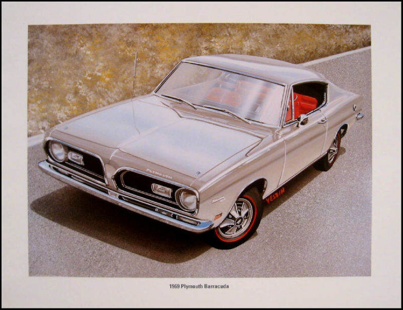 1969 Plymouth Barracuda Original Art Print Lithograph