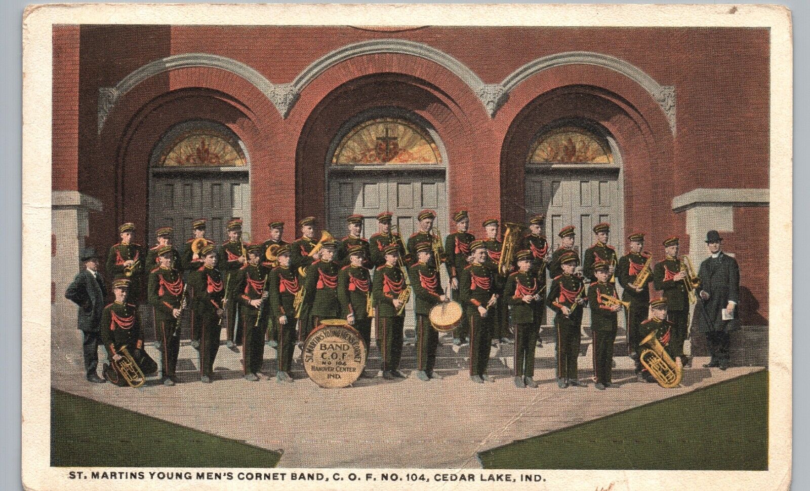 ST MARTINS YOUNG MEN\'S CORNET BAND cedar lake in antique postcard marching music