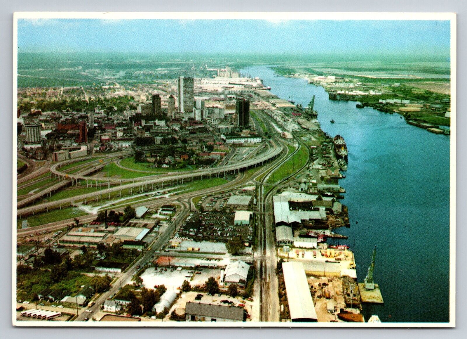 The Port Of Mobile Alabama Vintage Unposted Postcard Aerial View
