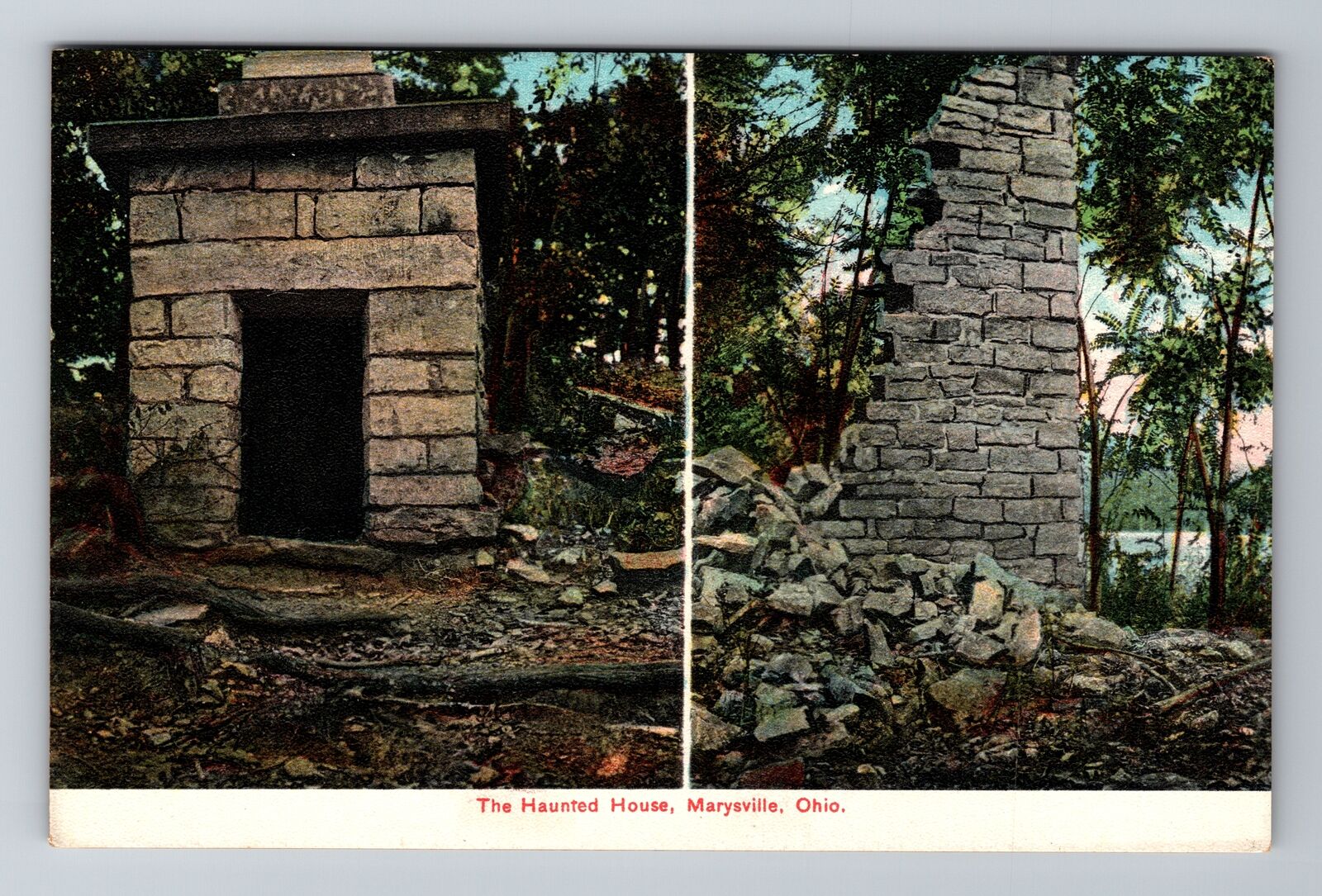 Marysville OH-Ohio, The Haunted House, Ruins Vintage Souvenir Postcard