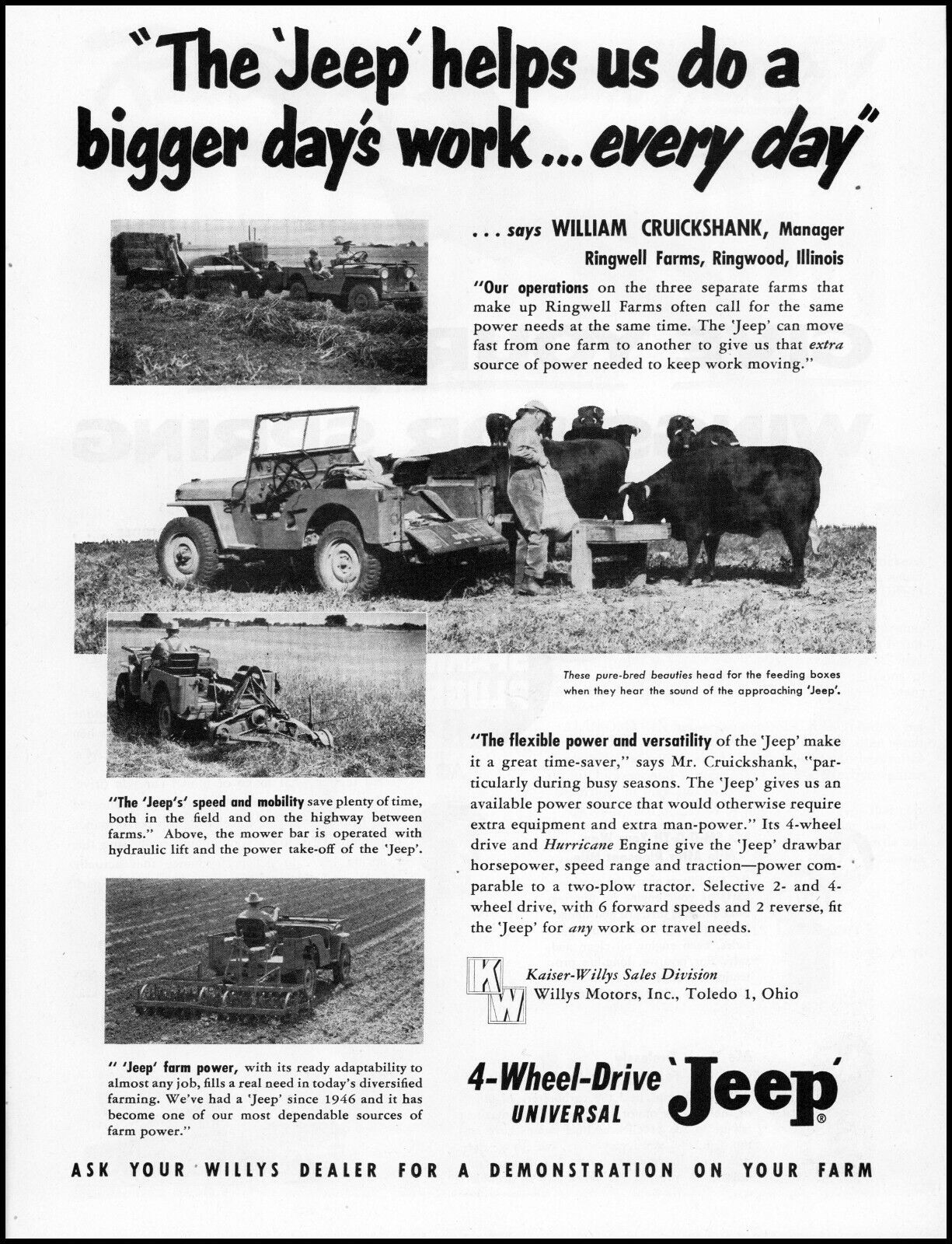 1954 Jeep Willys William Cruickshank Ringwell Farms Illinois photo print ad S32