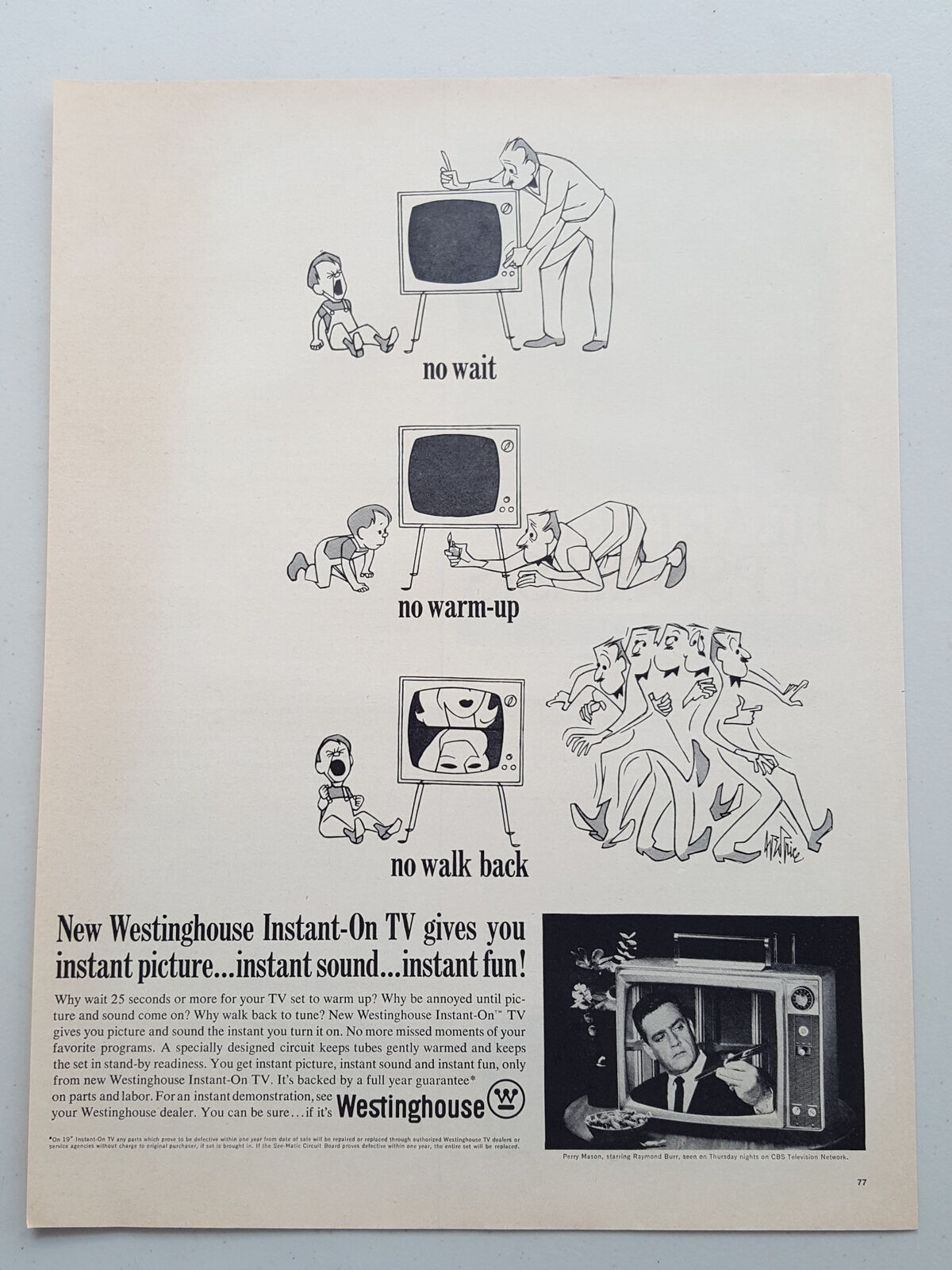 1964 Westinghouse Instant On TV Perry Mason Raymond Burr Vtg  Magazine Print Ad