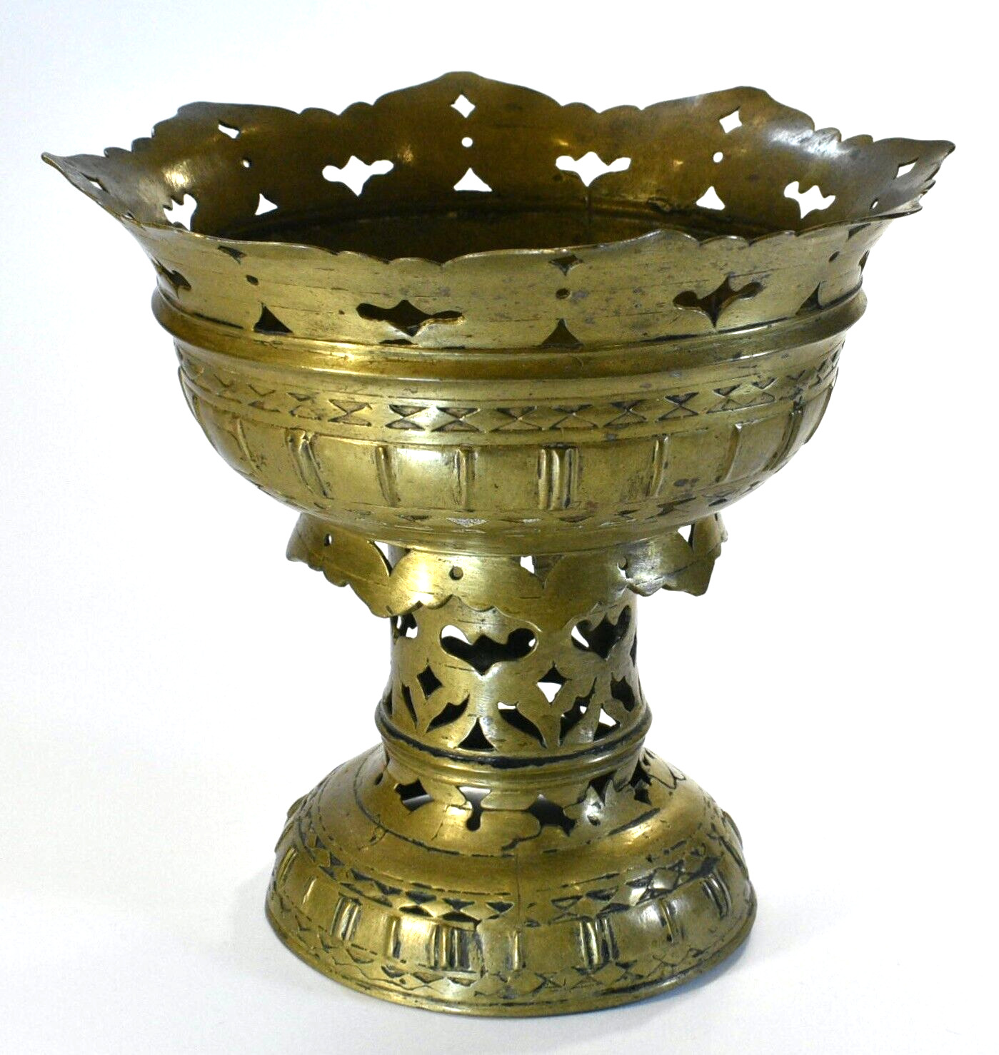 Antique Tibetan Reticulated Brass Butter Lamp