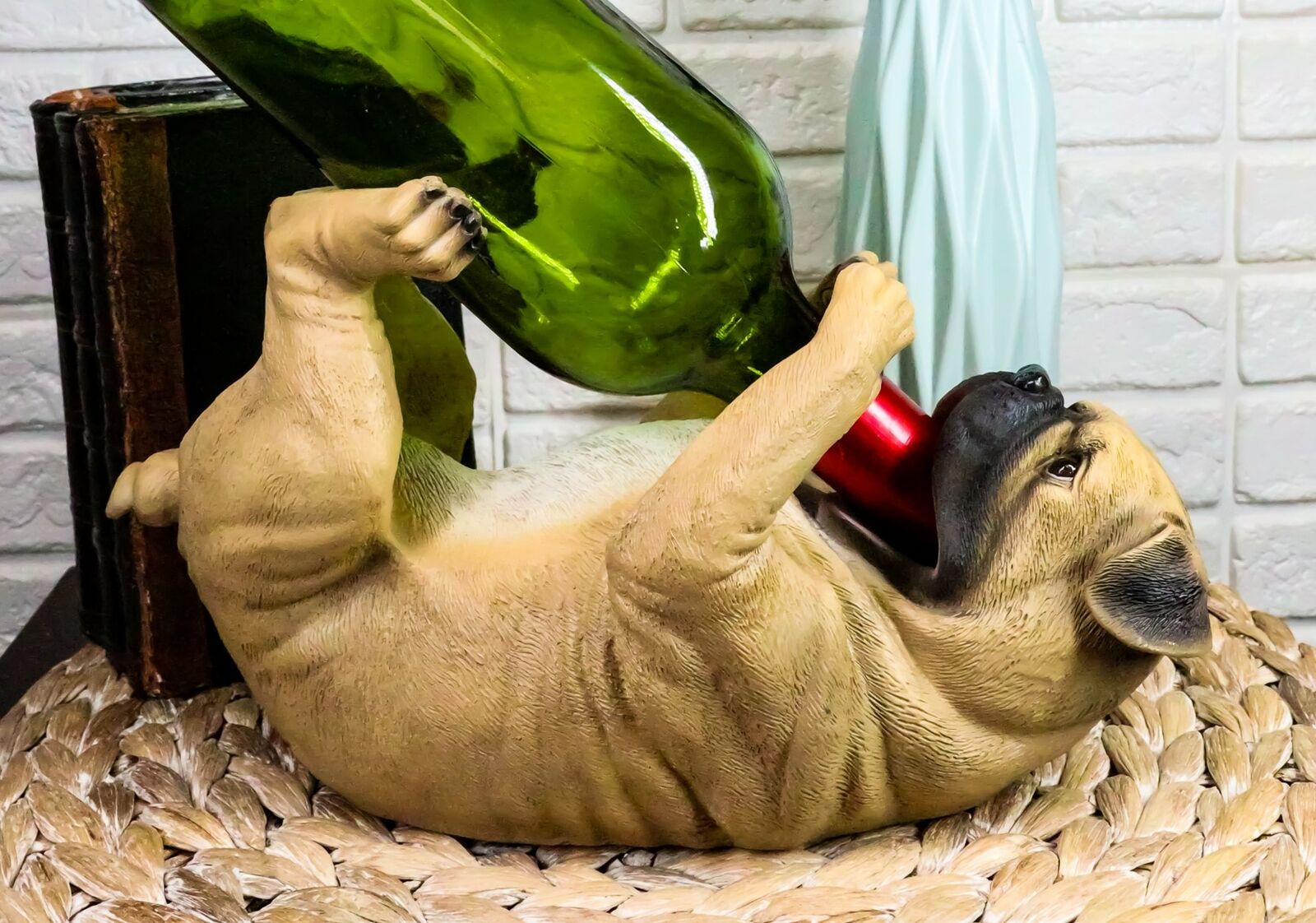 Ebros Pedigree Fawn Pug Dog Wine Bottle Holder 10\