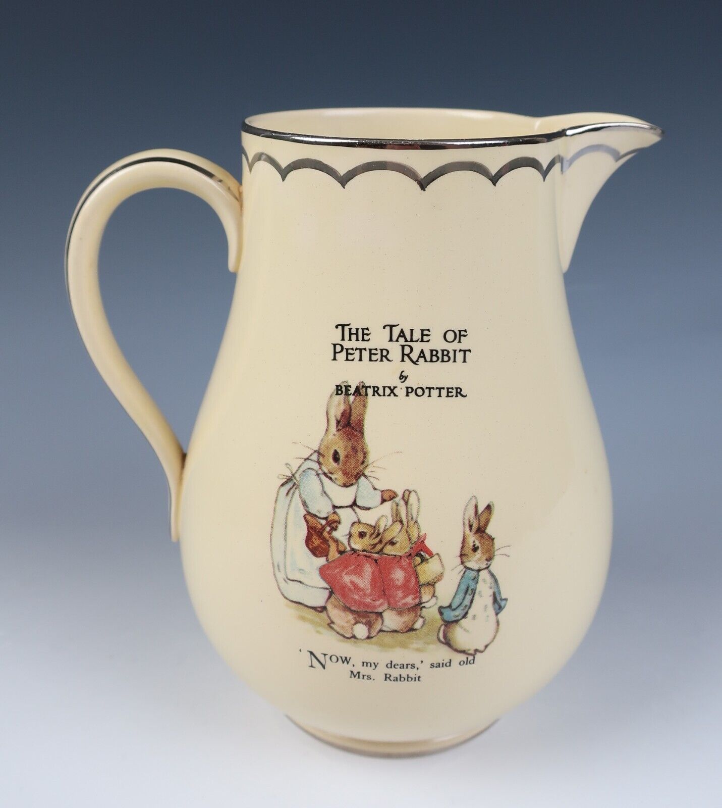 RARE Wedgwood Beatrix Potter Peter Rabbit Yellow Cane Ware Pottery Jug Pitcher