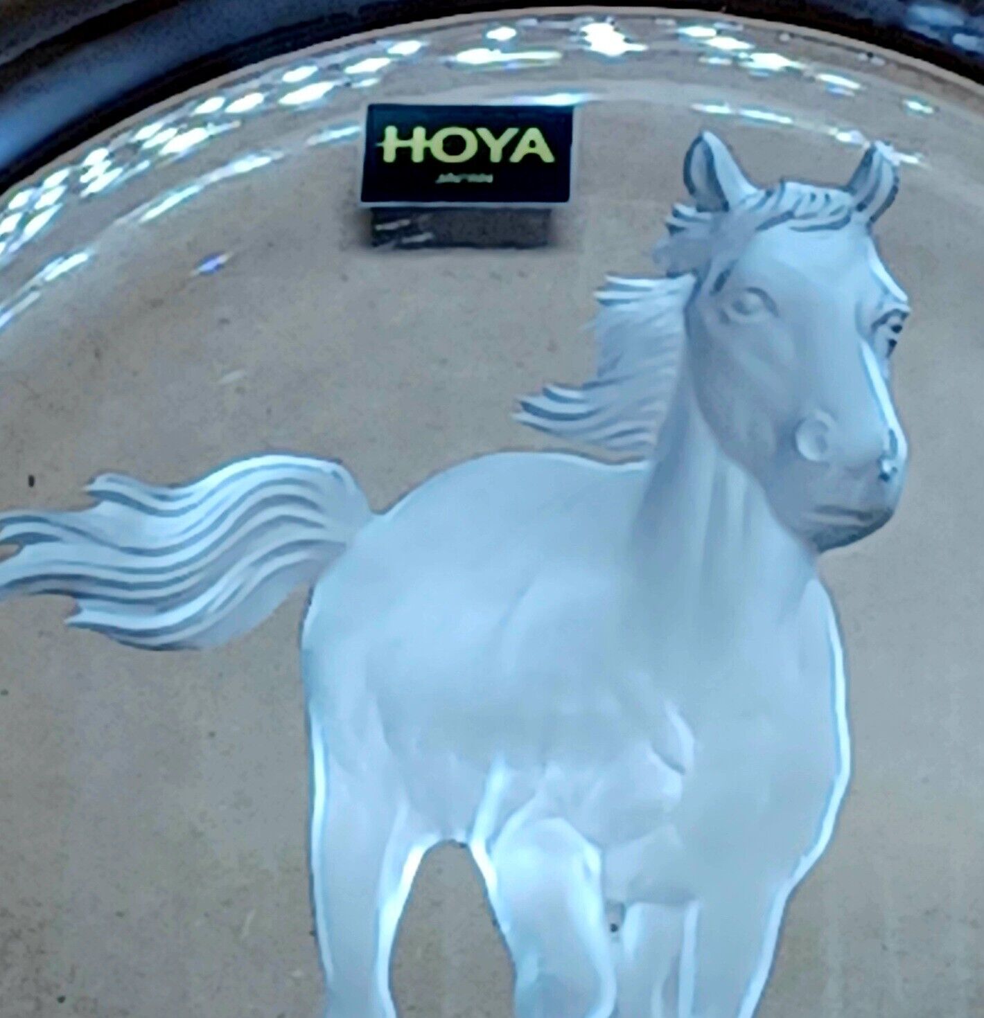 Hoya Deep Relief Crystal Running Horse Wine Bottle Coaster Dresser/Tray -Awesome