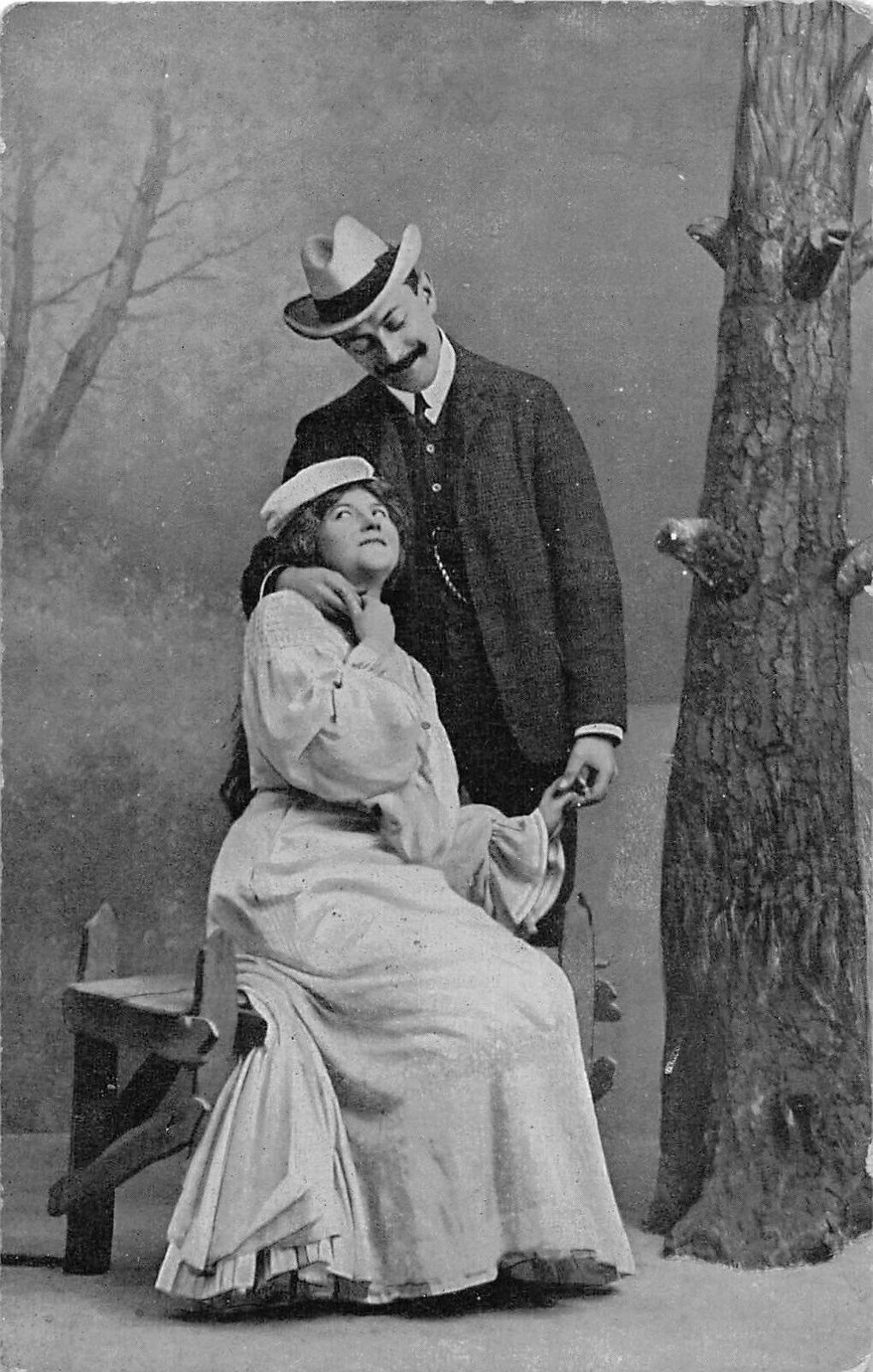 Lovers Cuddling by a Tree on 1909 Romantic Postcard