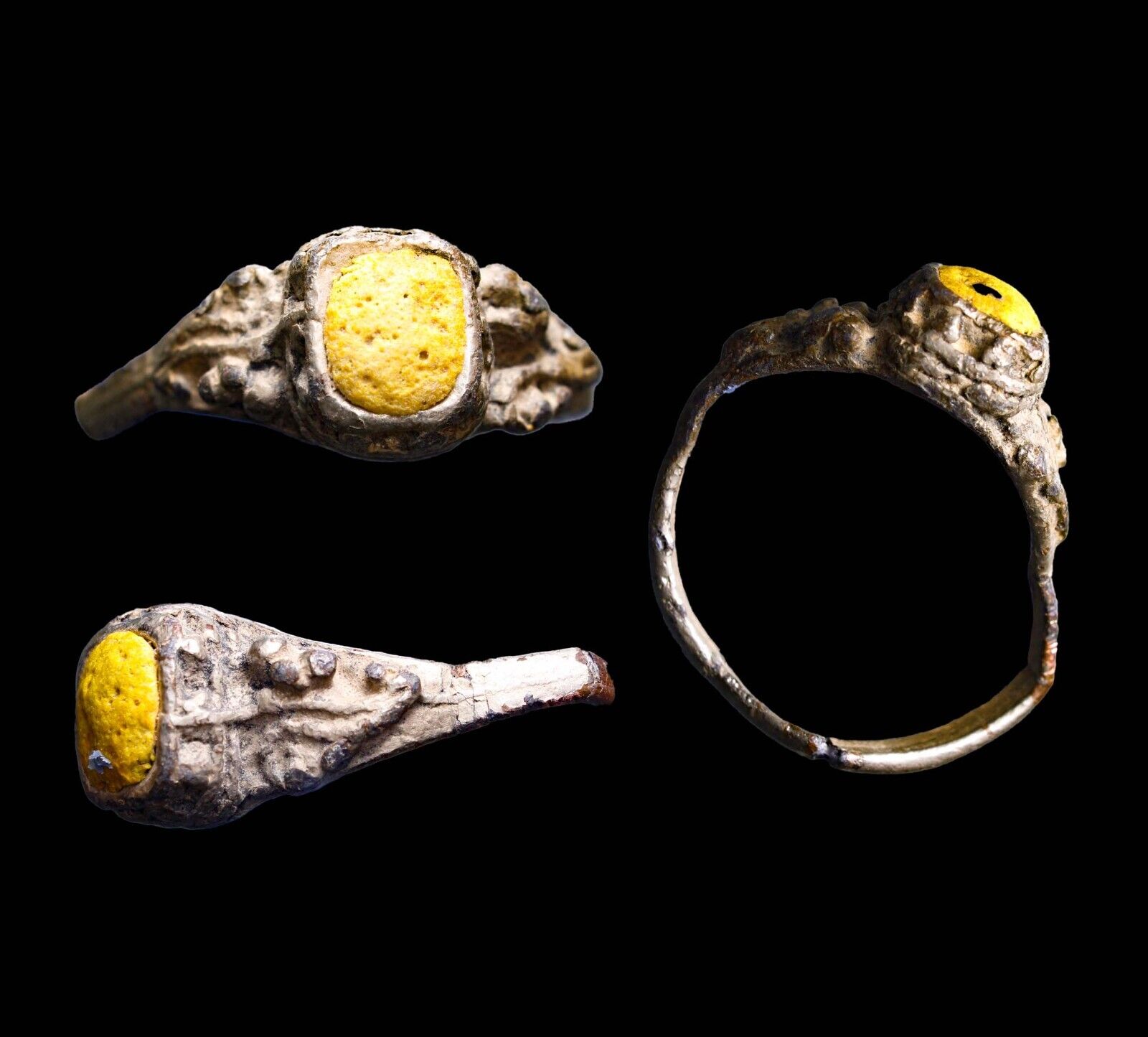 RR CRUSADER Knight Templar Silver Ring Precious Stone Yellow Artifact Antiquity