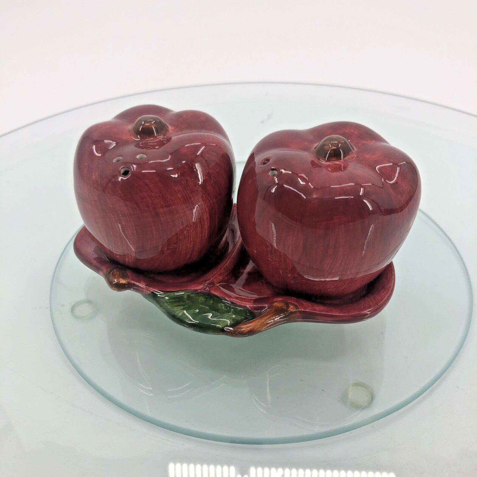 Vintage WCL Ceramic Red Apples Salt & Pepper Shakers Tray Plate 2\
