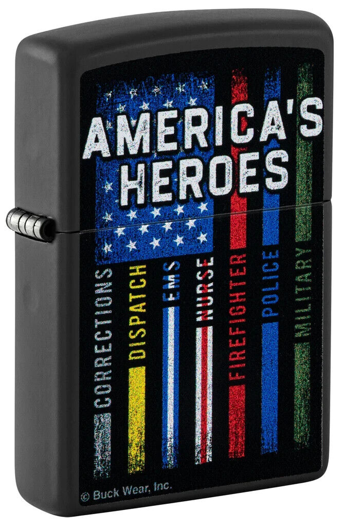 Zippo 48634, Buck Wear America\'s Heroes, Black Matte Finish Lighter