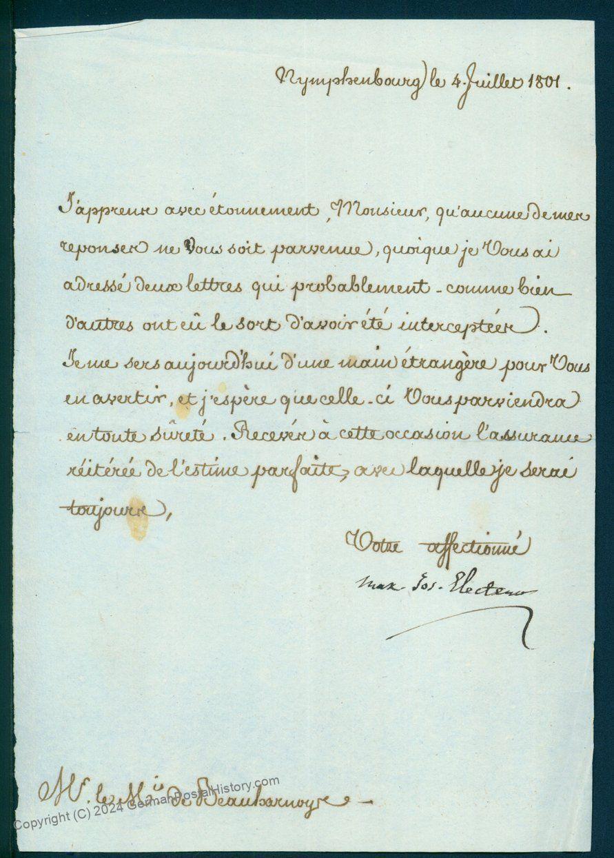 Bavaria 1801 Nymphenburg Maximilian I Joseph Elector King Autograph Letter 92047