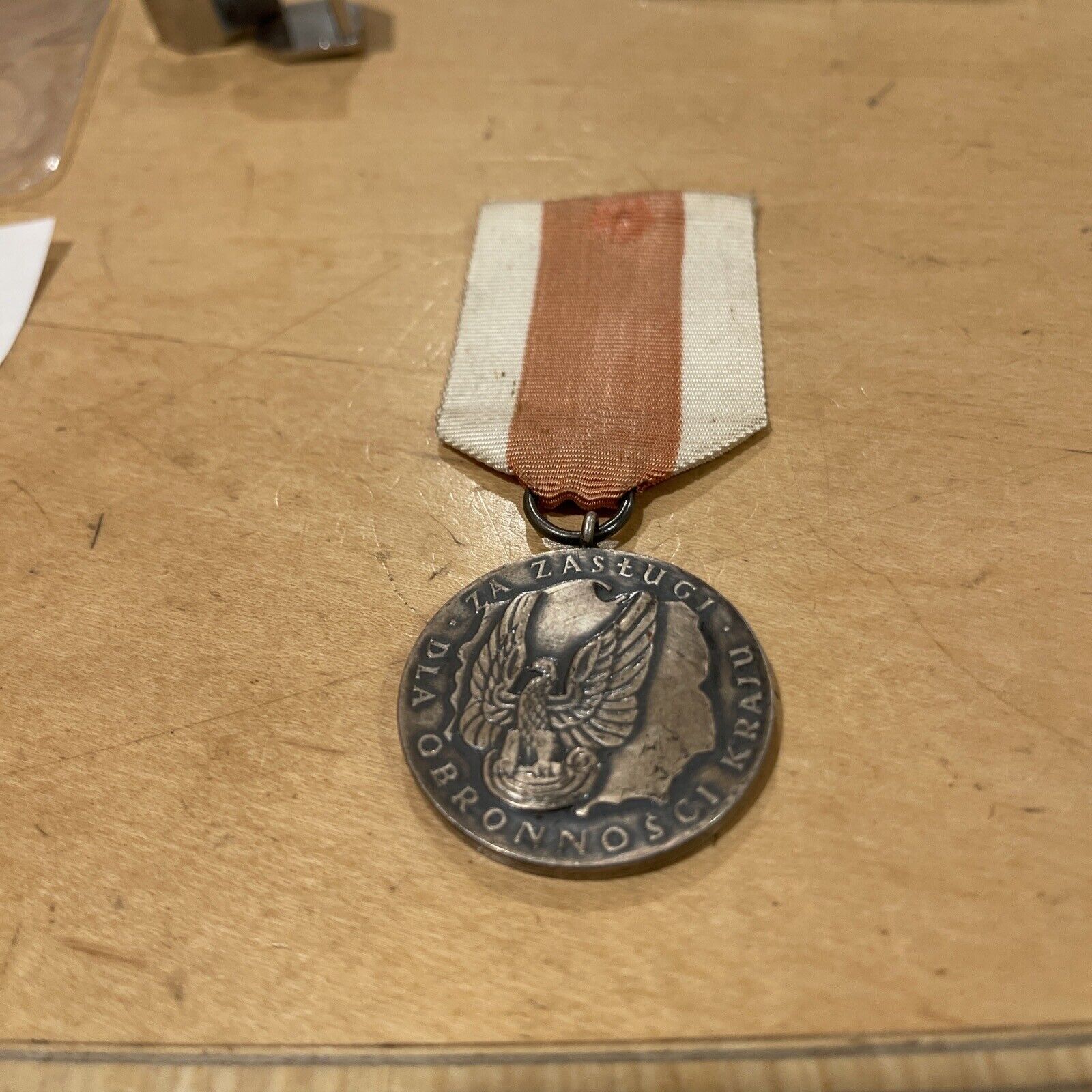 POLAND.MEDAL OF MERIT FOR NATIONAL DEFENCE 2nd CLASS,SILVER.38mm EST 1966.