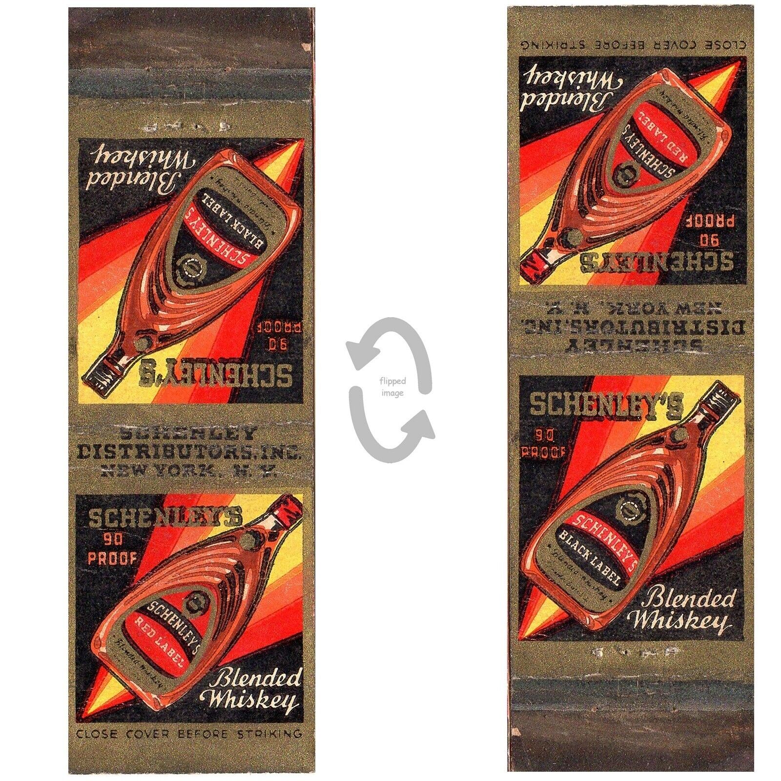 Vintage Matchbook Cover Schenleys Red Black Label Blended Whiskey 1930s bottle