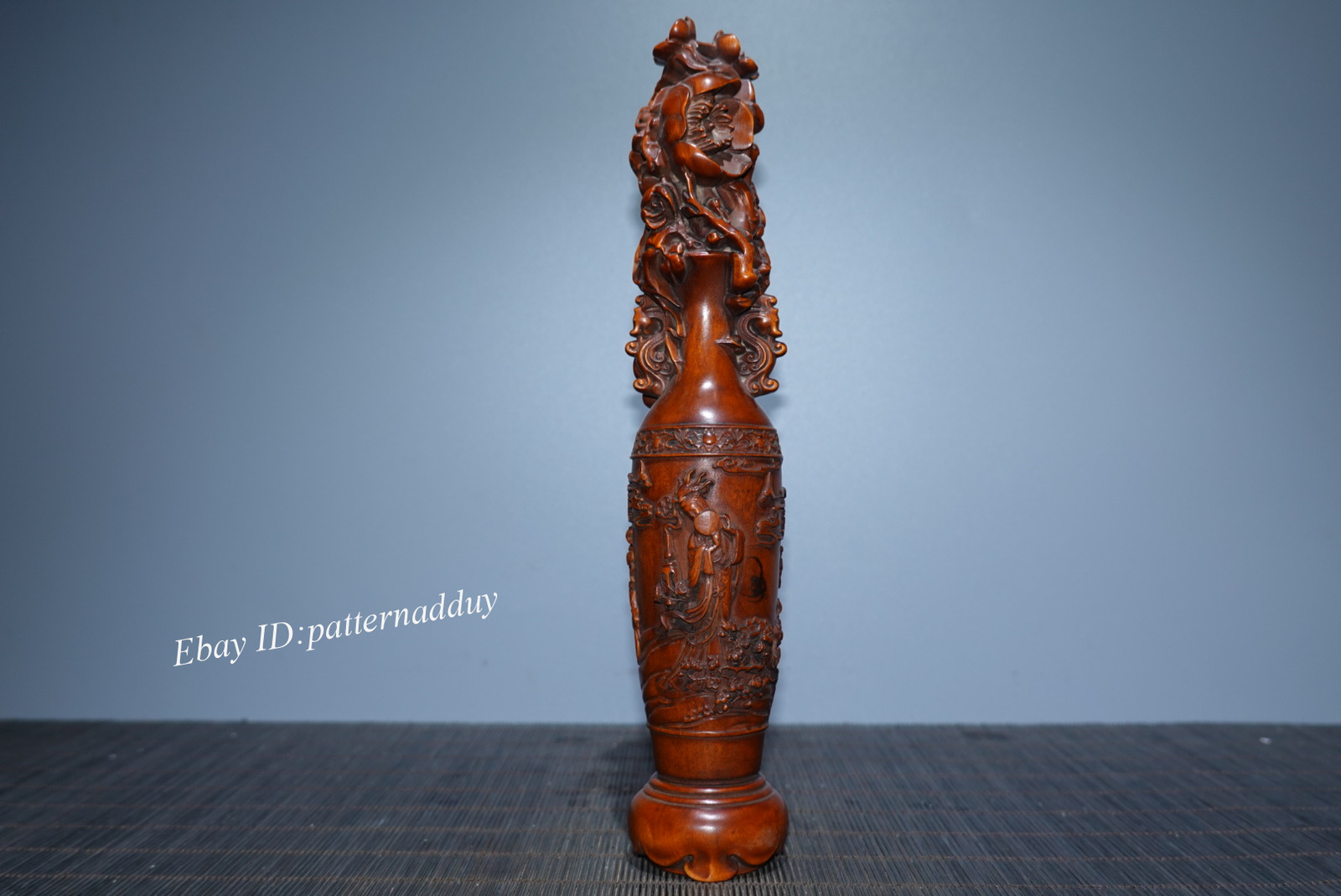 Antique Collection Beauty Figure Flower Vase Wooden Carving Decoration