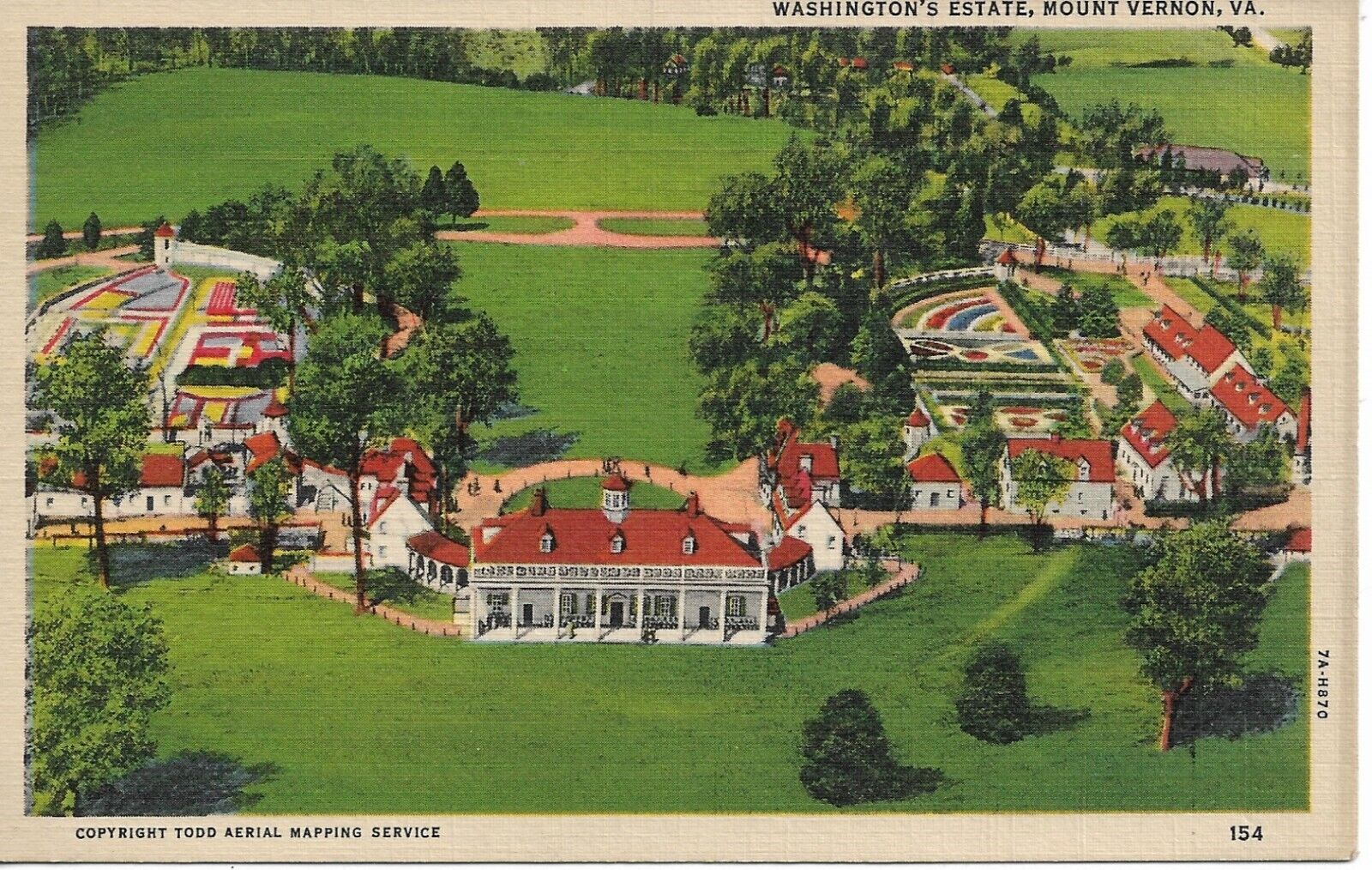 Washington\'s Estate Postcard Mt Vernon Virginia Linen 1940s Curt Teich Unposted