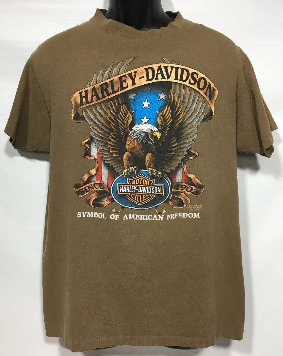 Vintage Harley Davidson 3D T Shirt Tan 🦅 Ft Worth 1991 Laugerman’s HD York PA