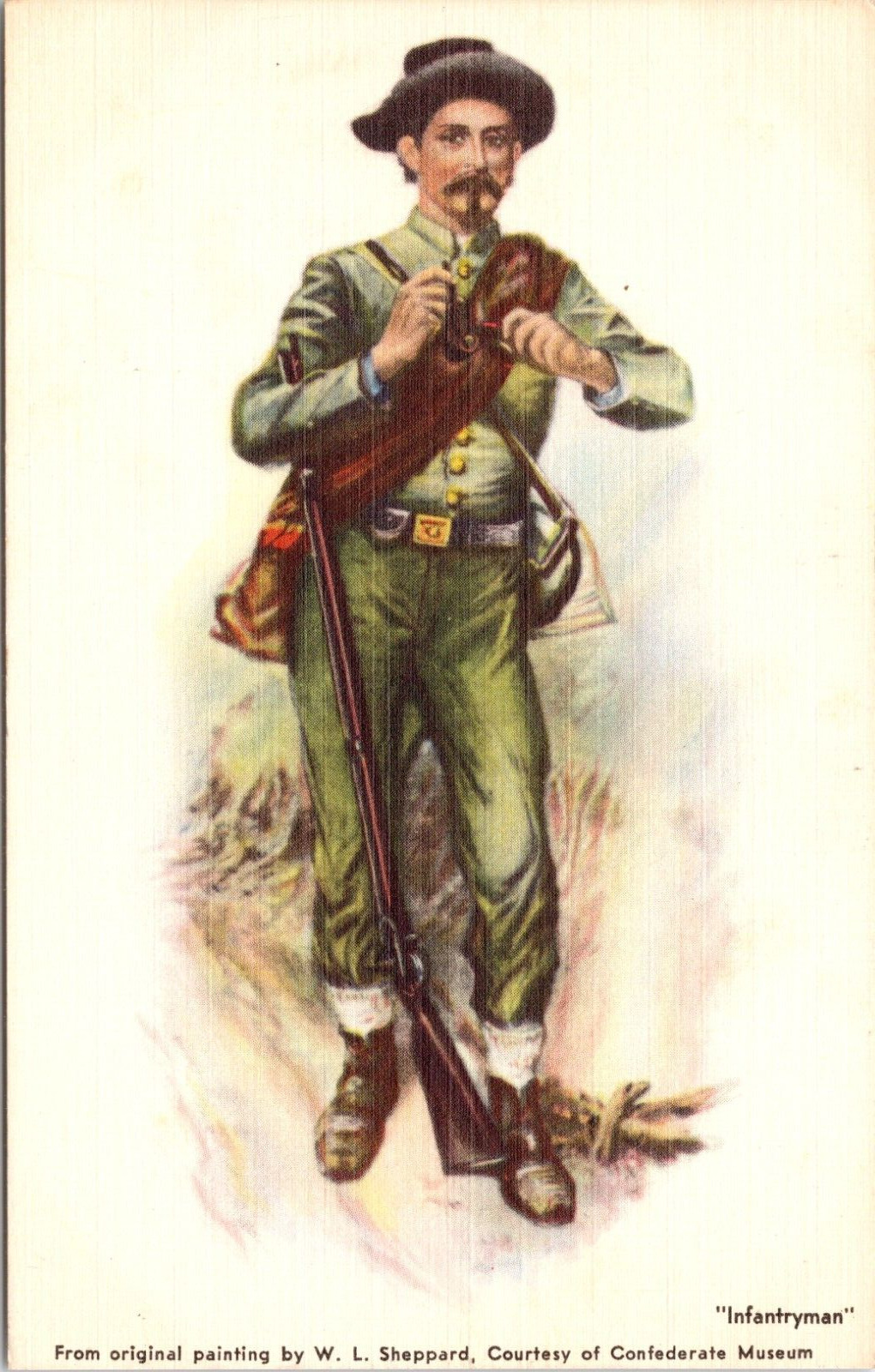 INFANTRYMAN From WL Sheppard Painting Confederate Museum Soldier Postcard 840b