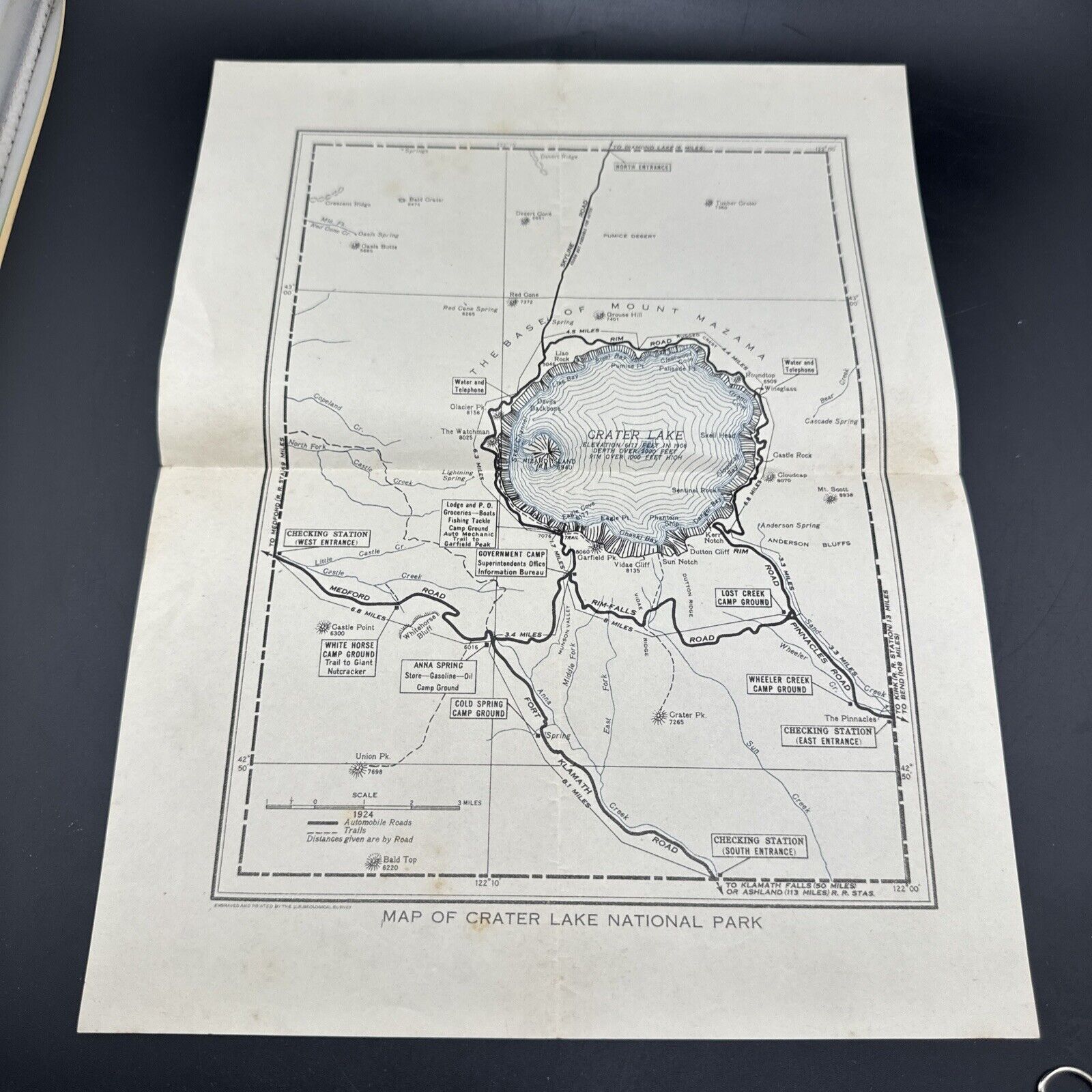 Vintage Map Of Crater Lake National Park