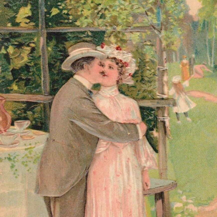 A Love Token Kissing Couple Romantic 1907 Valentine Postcard PFB Germany