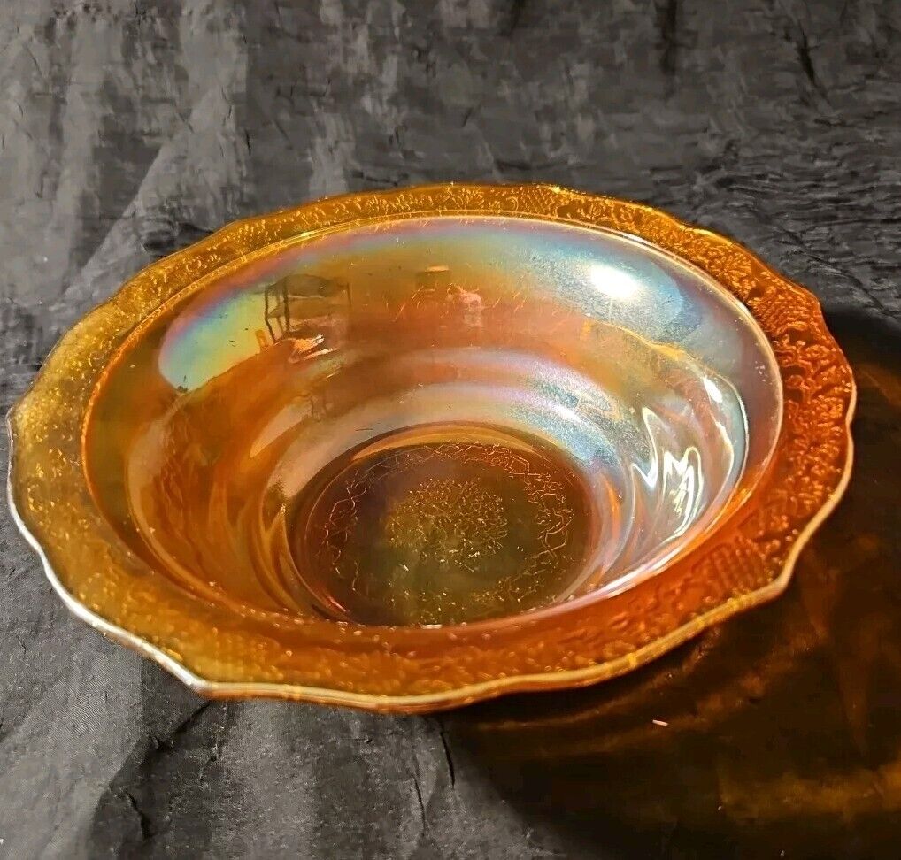 Vintage 9 In Glass Dish Carnival  Glass Bowl Orange