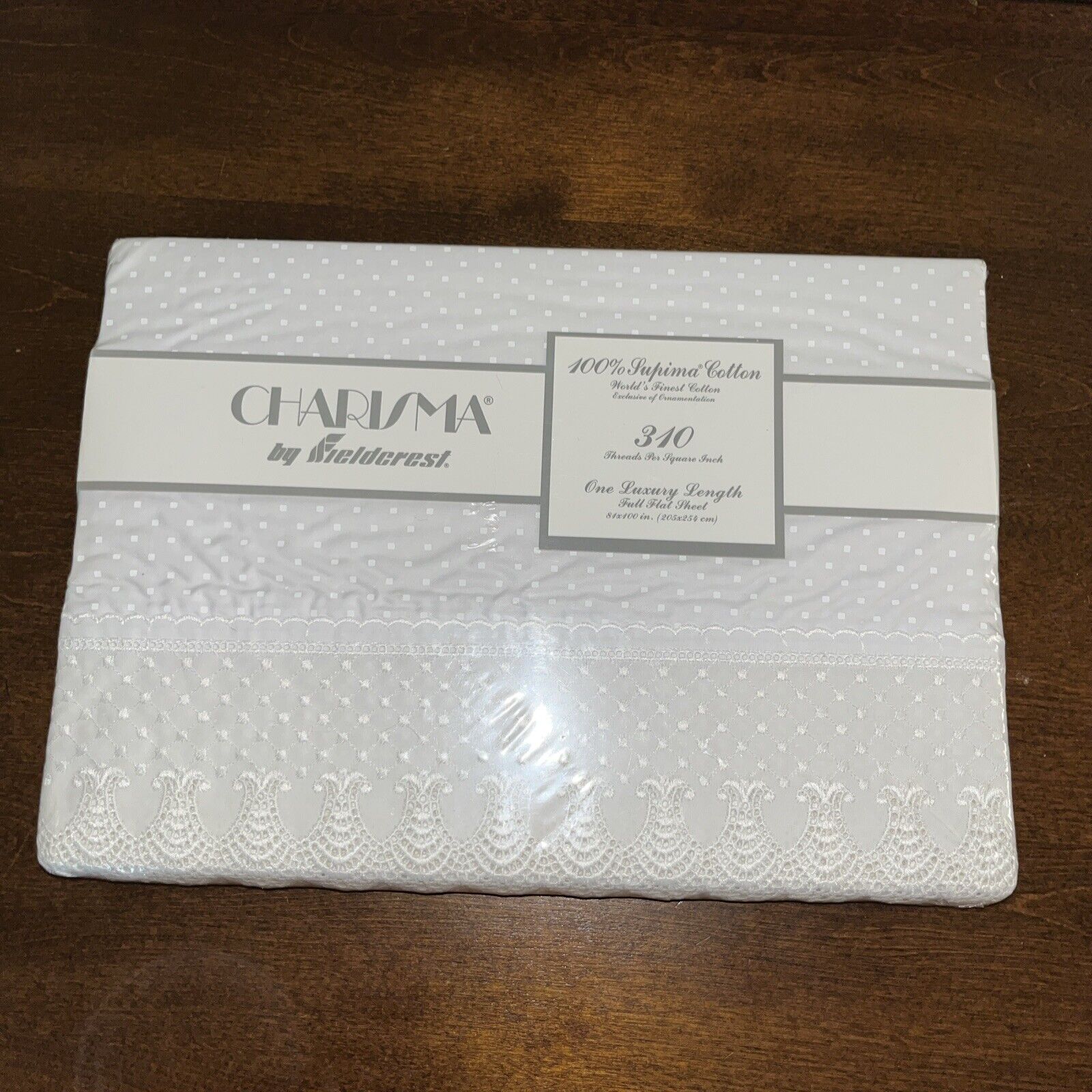 Sealed Vtg Charisma by Fieldcrest 100% Pupima Cotton 310 Full Flat Sheet 84x100”