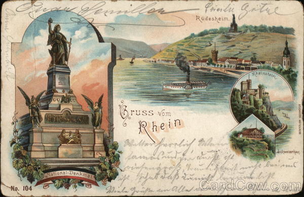 Germany 1899 Greetings from the Rhine Postcard 5pf stamp Vintage Post Card