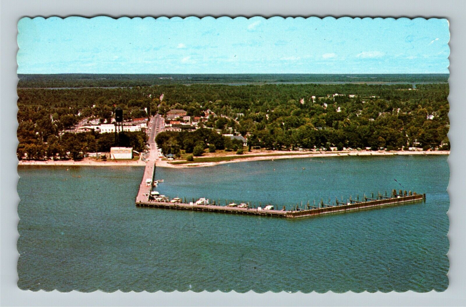 East Tawas MI-Michigan, Public Dock and Beach, Aerial View, Vintage Postcard