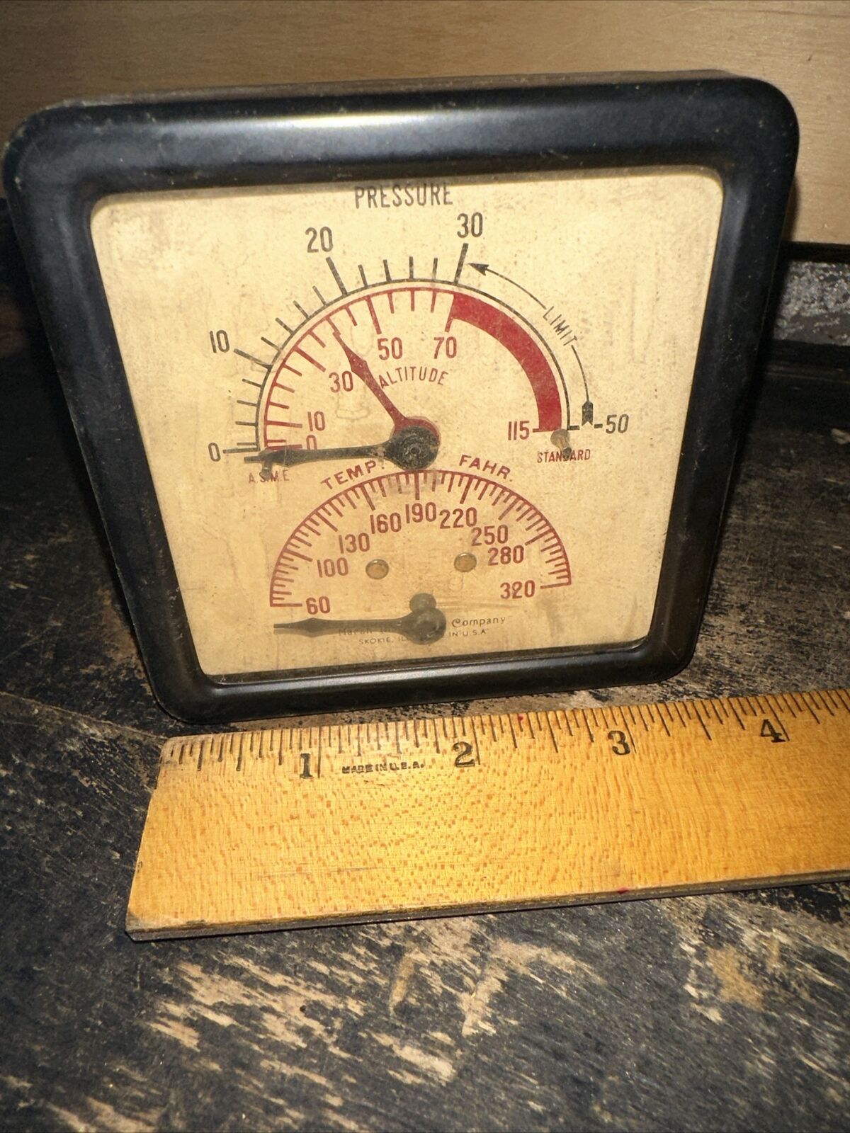 Vintage Pressure & Temperature Gauge. Marsh Instrument Co. Steampunk Factory