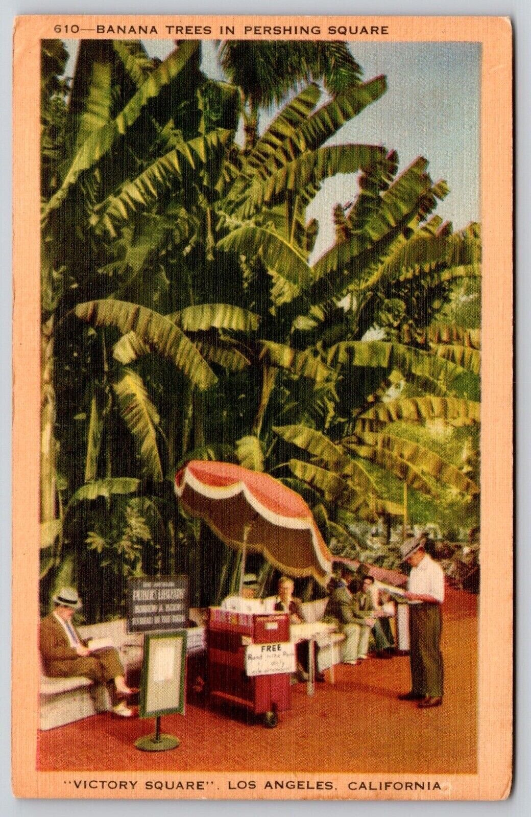 Victory Square Los Angeles California Ca Banana Trees Linen Unp Postcard