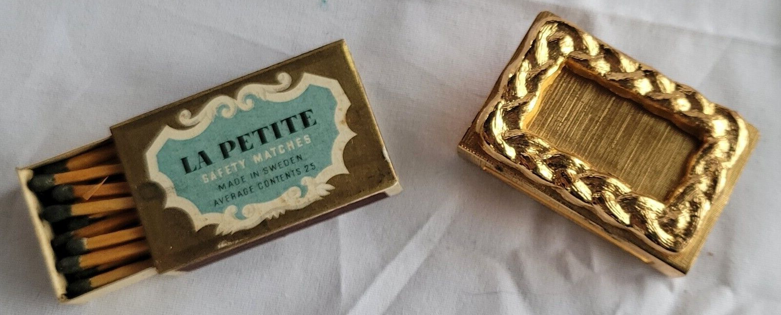 Vintage Tiny Gold Matchbox with Original Matches