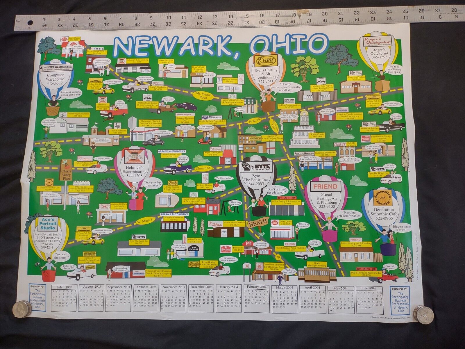 Vtg 2003-04 Newark, Ohio - Calendar & Business Map Byte The Beast Club 2K Jaes +