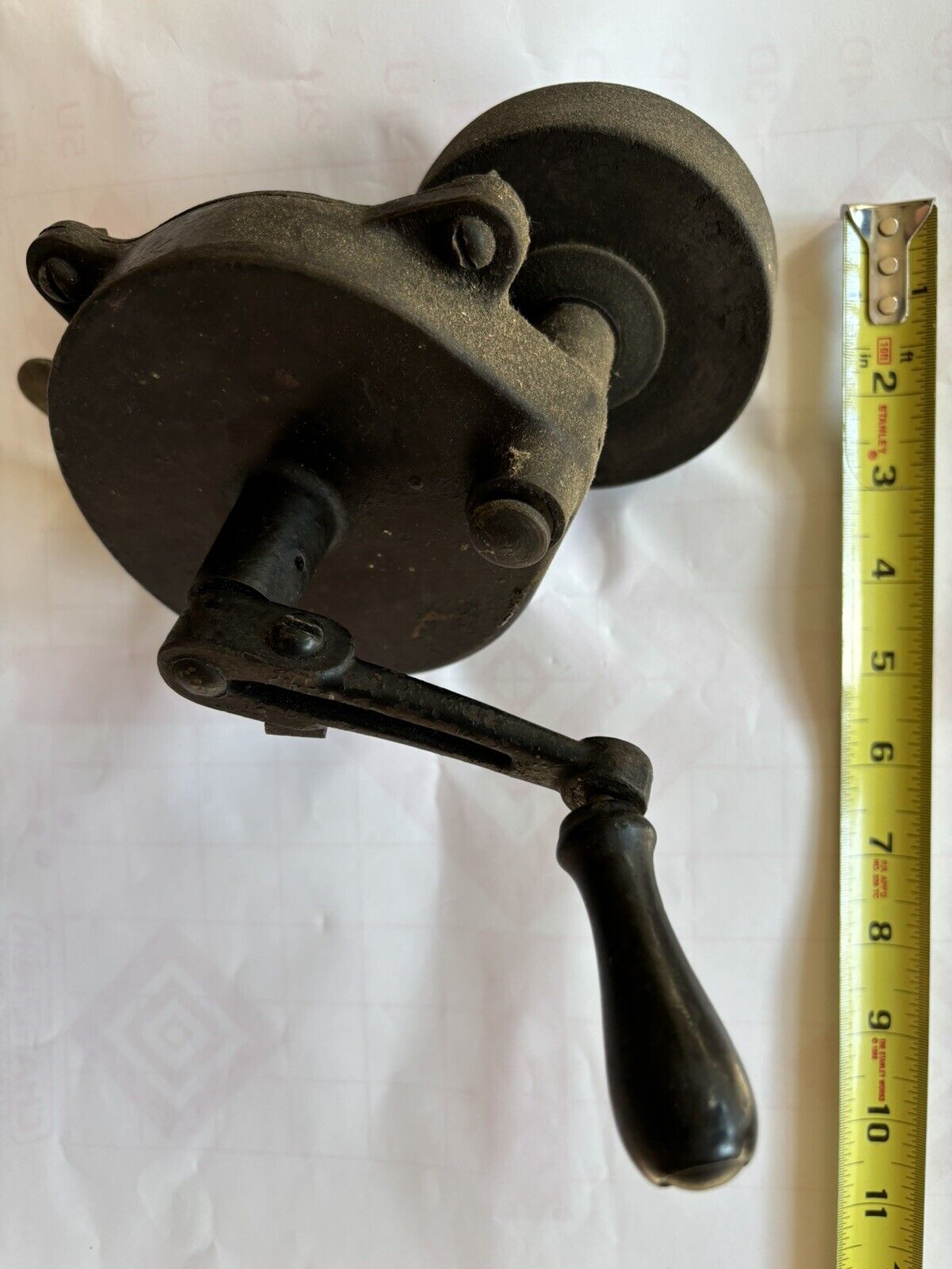 Vintage Manual hand crank grinder wheel clamps to work bench