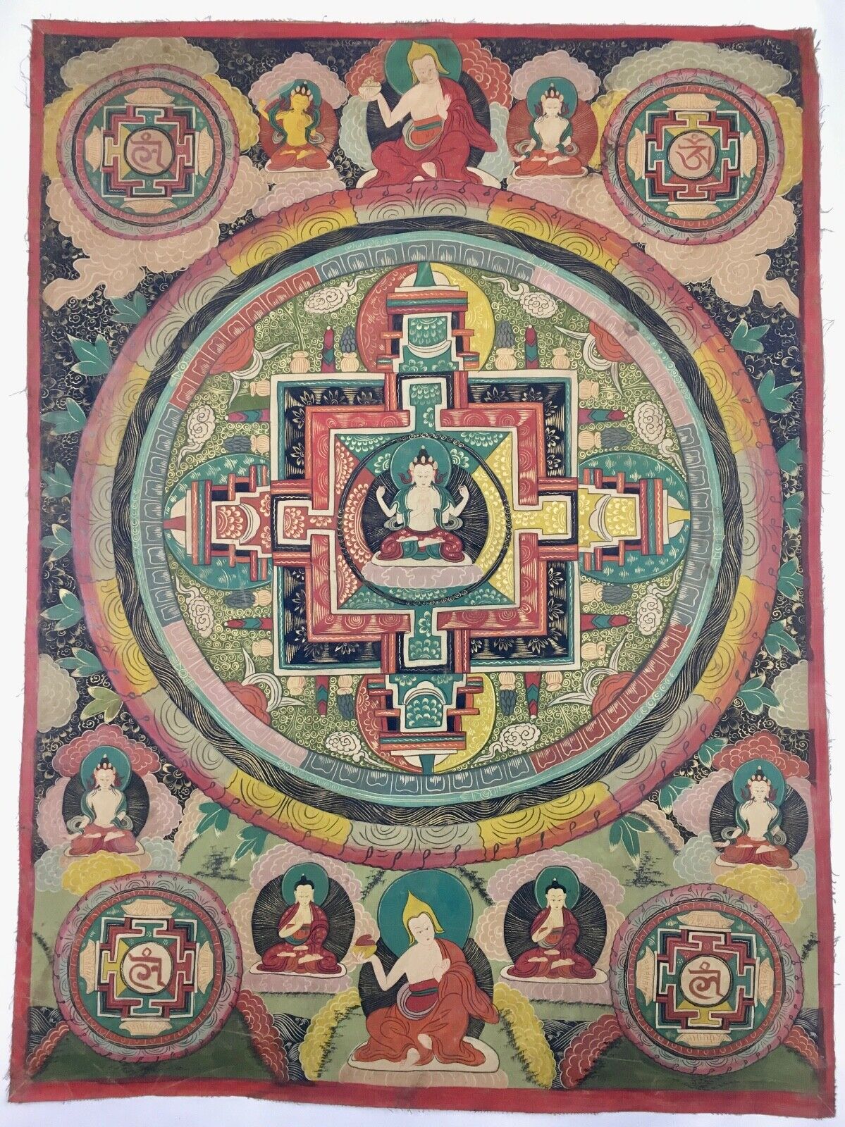 One Tibetan handpainted Mandala thangka of Avalokiteshvara Guanyin 26 in x 35 in
