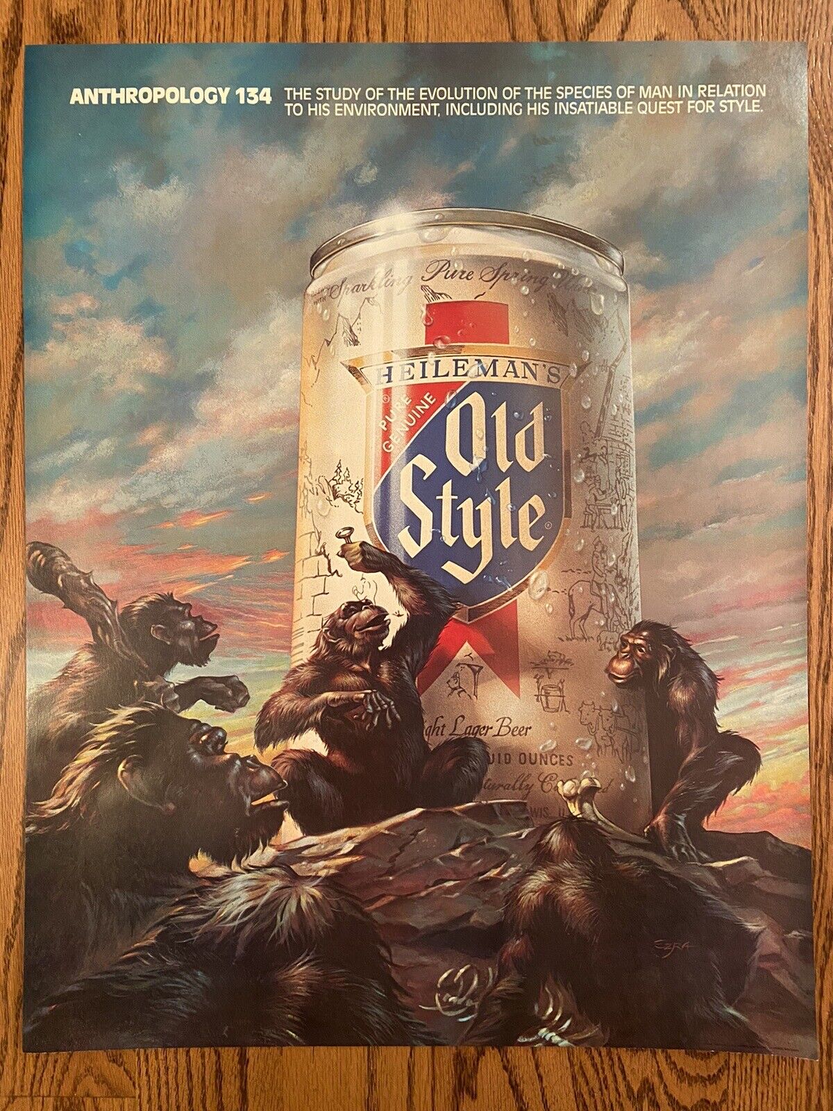 Vintage Old Style Beer Poster Sign Anthropology 134 NOS G Heileman Brewing Co
