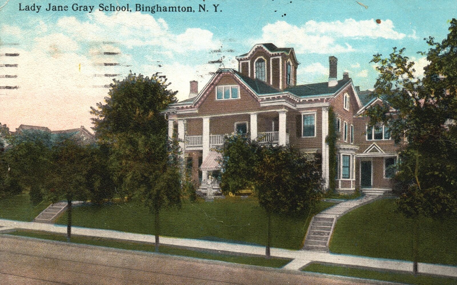 Vintage Postcard 1921 Lady Jane Gray School Building Binghamton New York NY