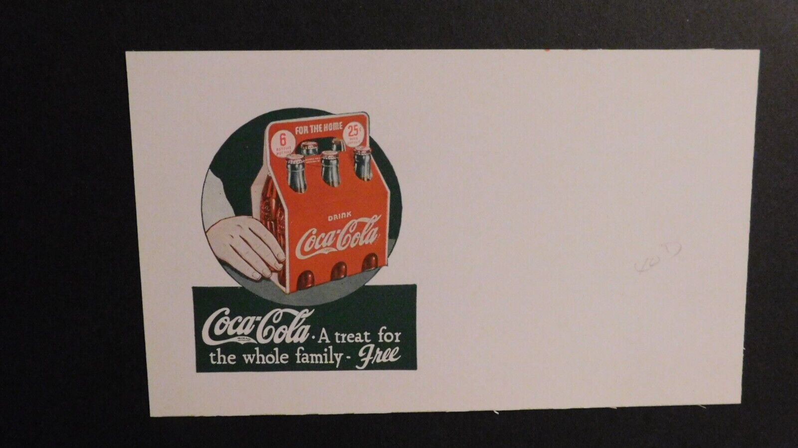 Mint Postcard Coca Cola Ad A Treat For The Whole Family Complimentary Coupon