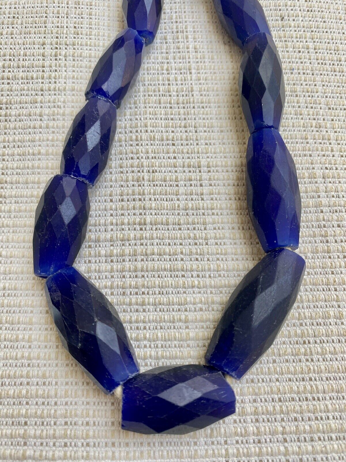 Antique Russian Dark Blue Venetian African Faceted Trade Bead Necklace