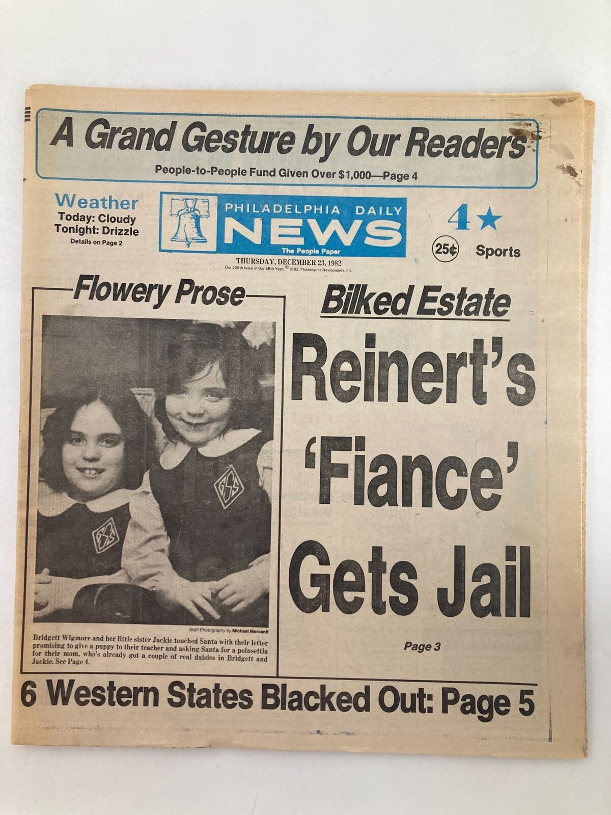 Philadelphia Daily News Tabloid December 23 1982 Bridgett & Jackie Wigmore