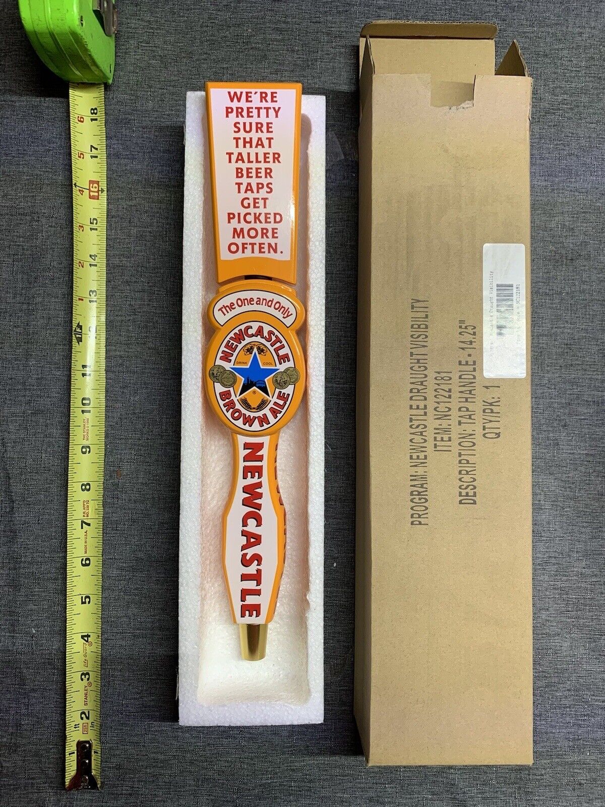 NEW IN THE BOX Newcastle English Brown Ale Taller Tap Beer Tap Handle 14.25\