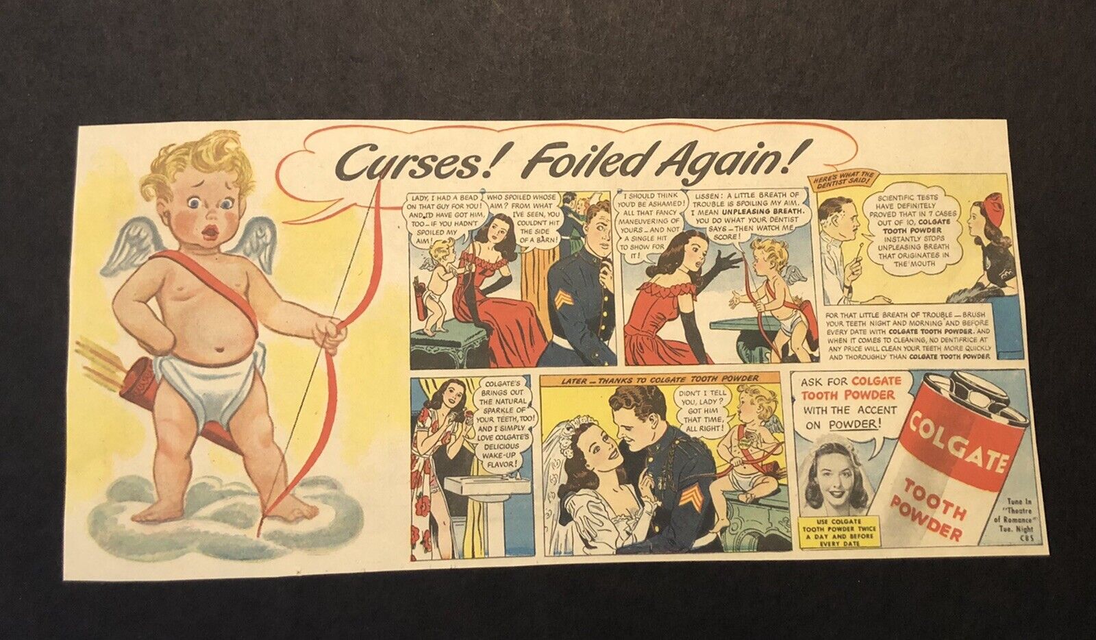 1950’s Colgate Dental Powder Curses & Cupid  Comic Newspaper Ad