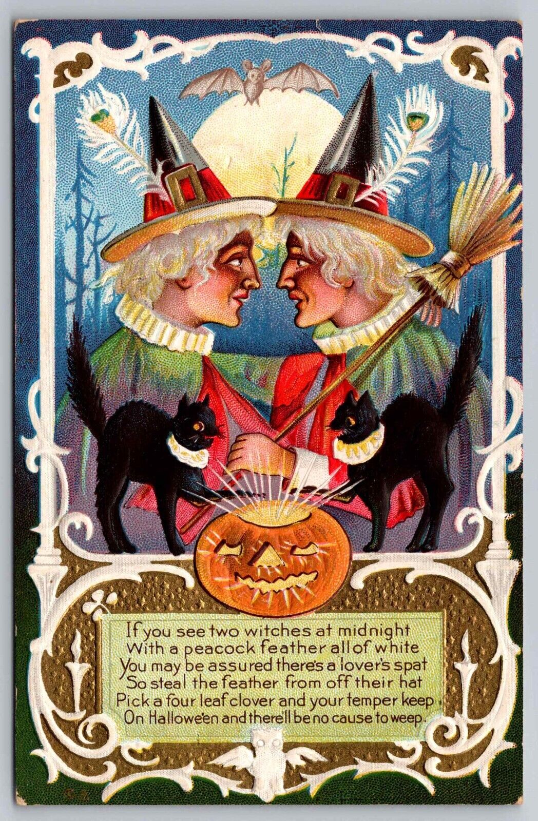 Postcard Halloween If You See Two Witches Black Cats JOL Nash Series 7