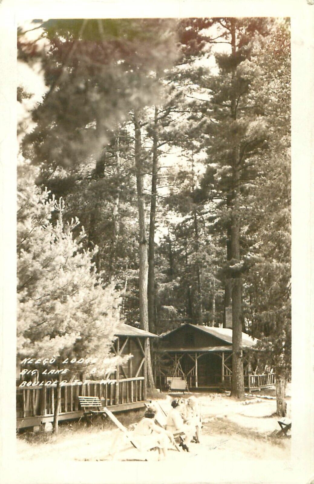 Camping at Keego Lodge Boulder Junction Wisconsin RPPC Real Photo Postcard