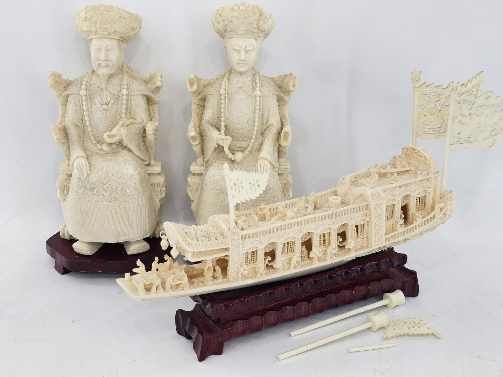 Vintage Hand Carved Chinese Emperor and Empress Figurines