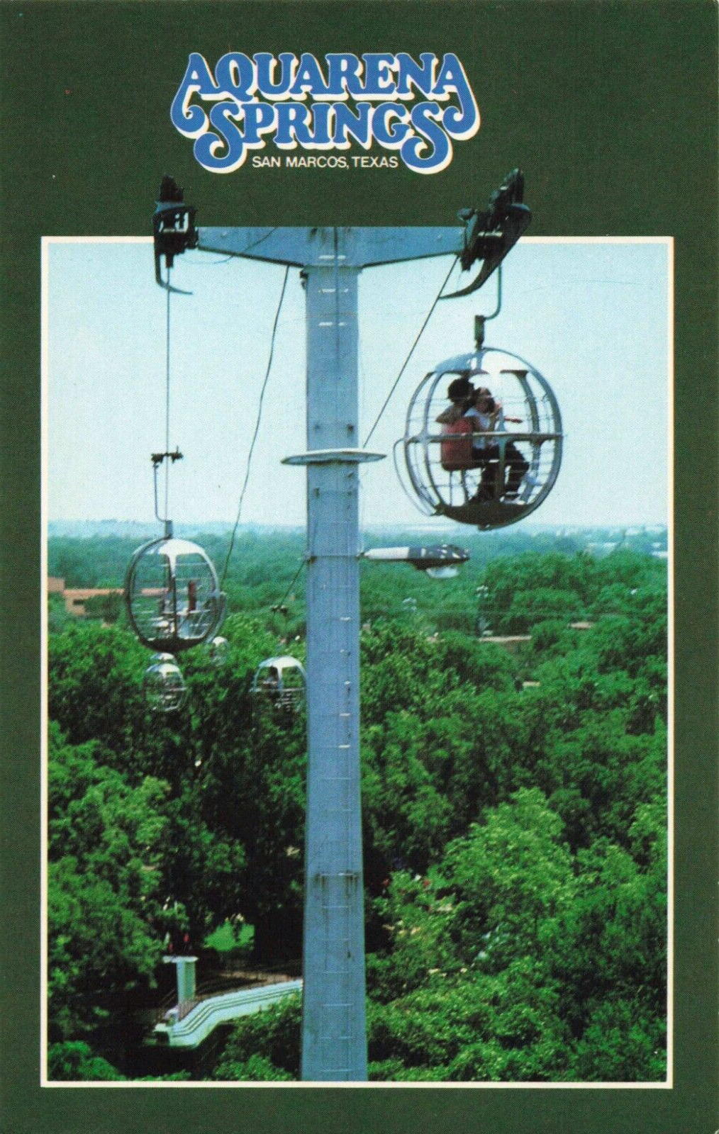 San Marcos TX Texas, Aquarena Springs Sky Ride Cable Cars, Vintage Postcard