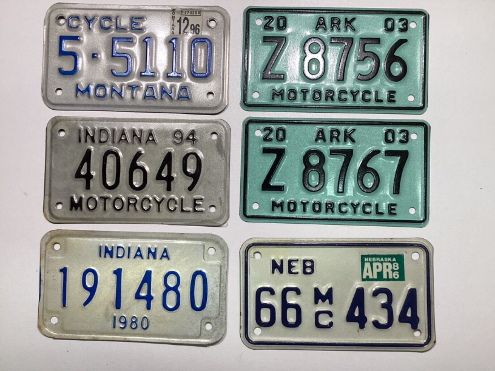 6 Motorcycle License Plates-Misc States