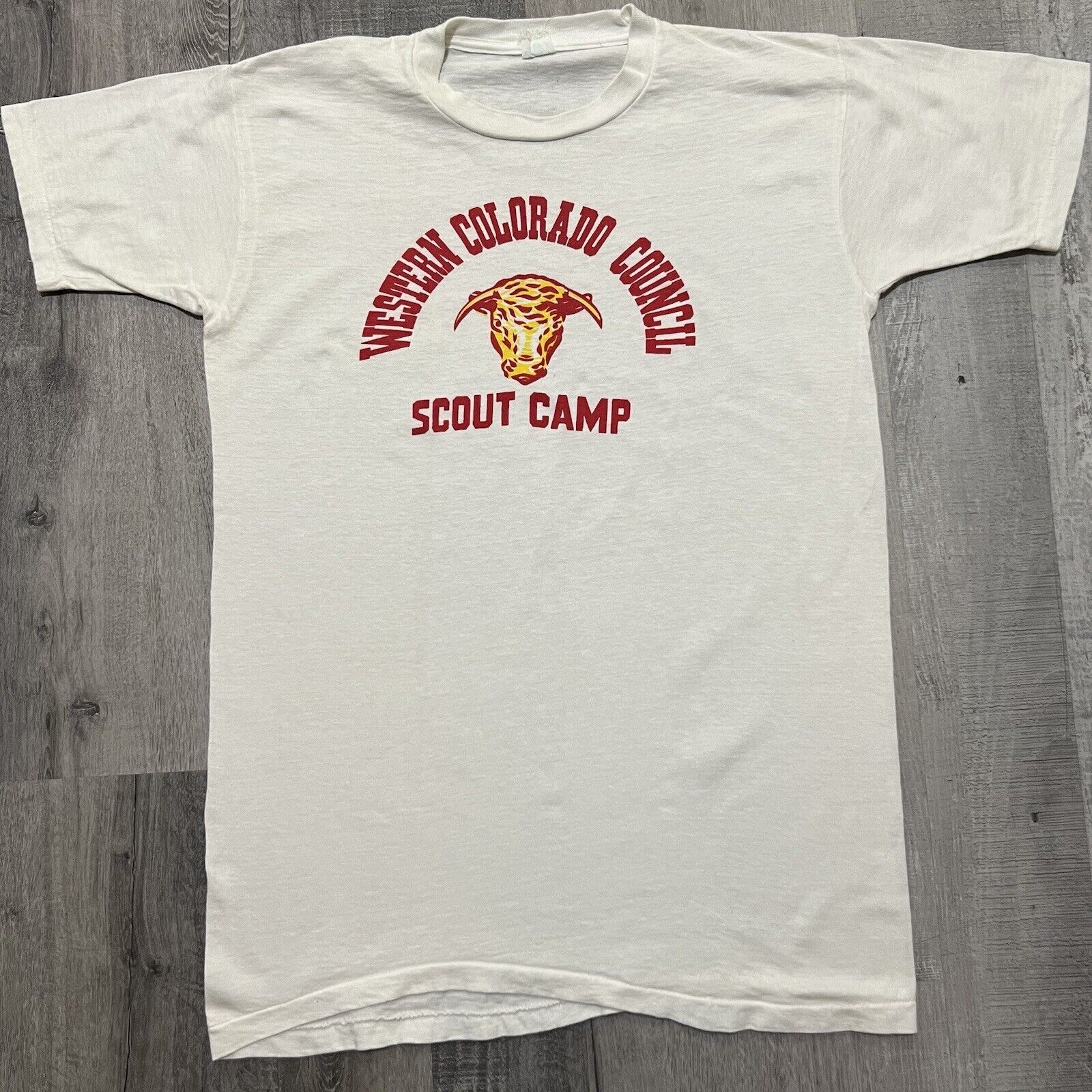 Vintage 1950s-60s Western Colorado Council White Boy Scout Camp T-SHIRT BSA