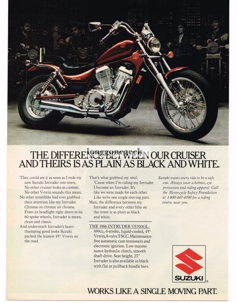 1985 Suzuki Intruder Motorcycle Vintage Ad 