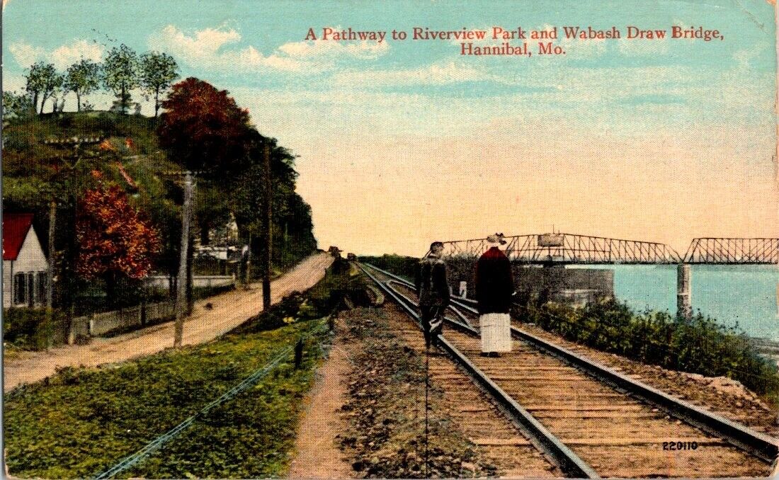 Postcard A Pathway to Riverview Park and Wabash Draw Bridge, Hannibal, Mo 1915