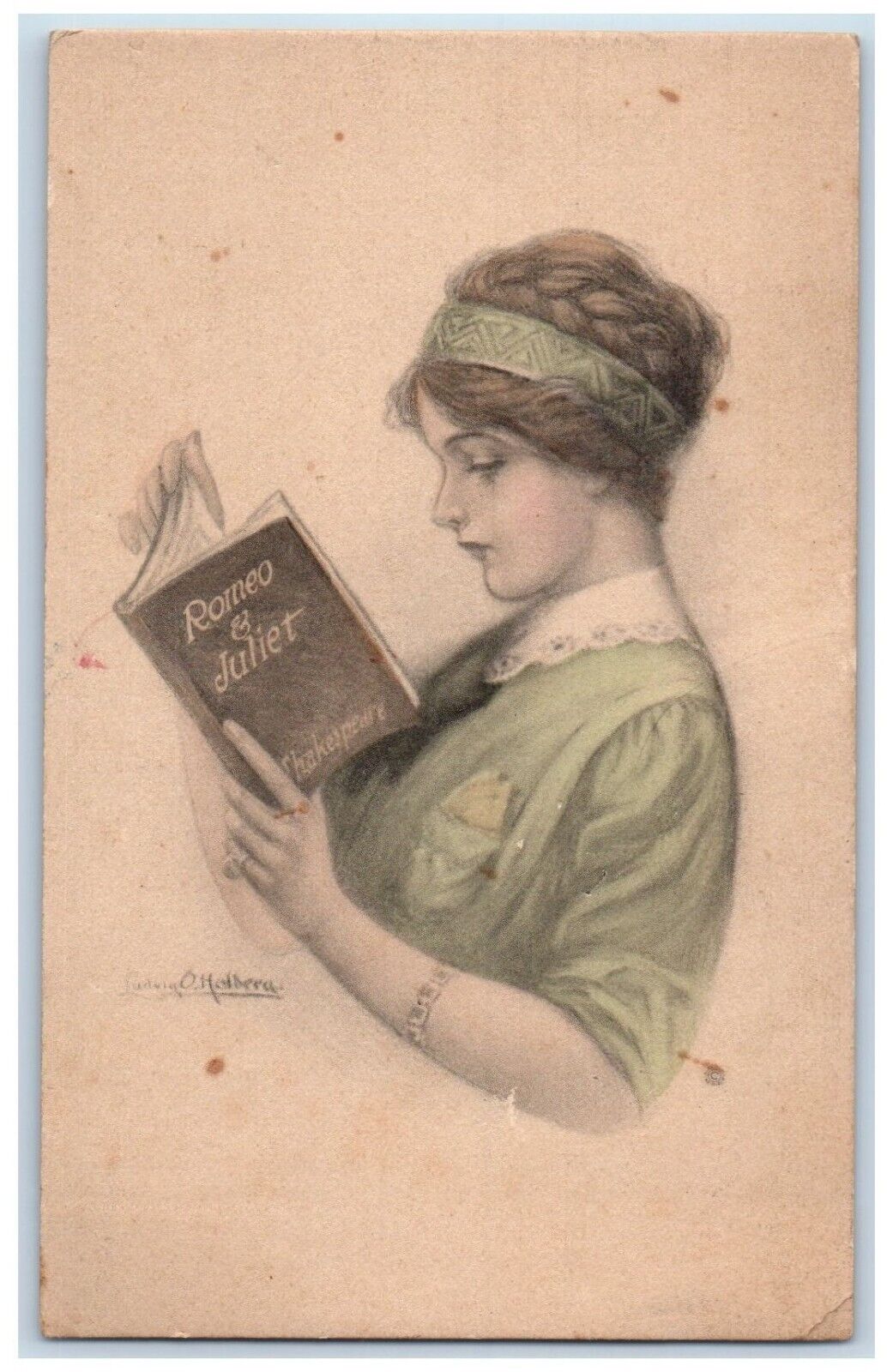 c1910\'s Pretty Woman Reading Romeo And Juliet Book Unposted Antique Postcard